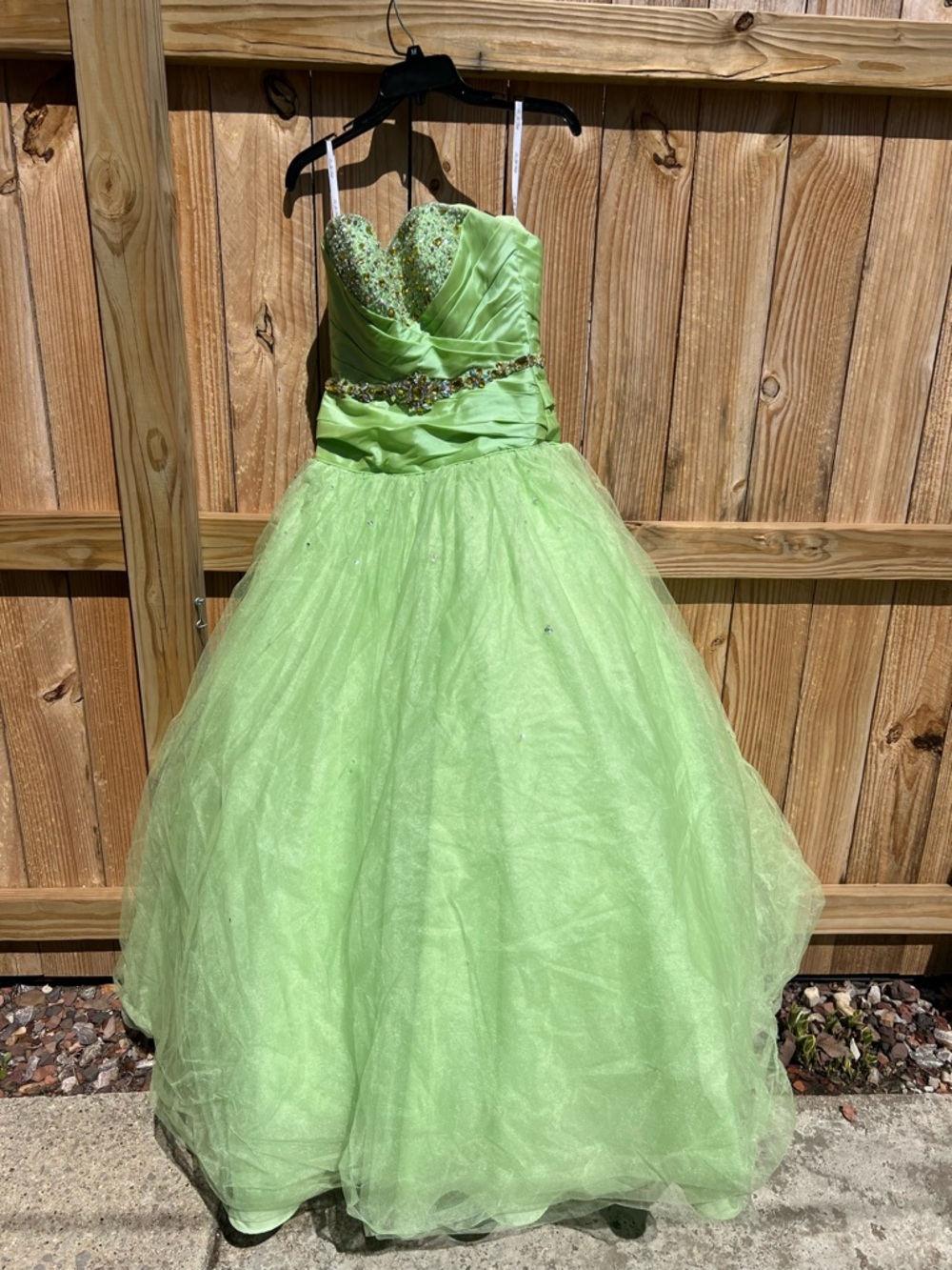 Strapless Lime Green Prom Ball Gown with Beaded Bodice